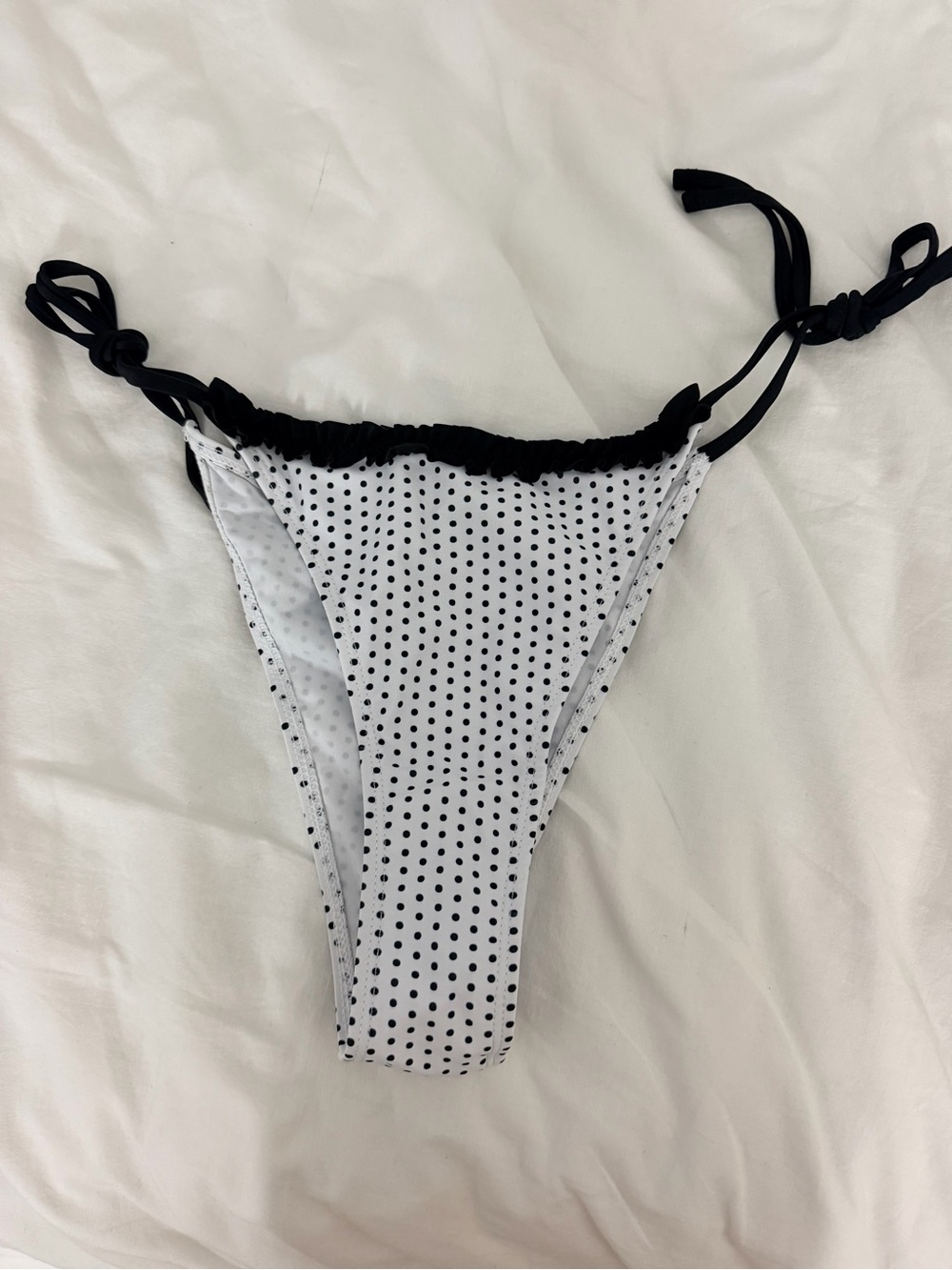 Black & White Polka Dot Tie-Side Bikini Bottom